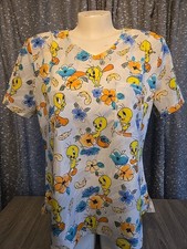 Nurse Tweety Bird Looney Tunes White Scrub Top Size Large EXC