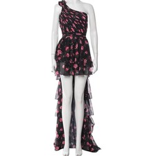 Mac Duggal Dress Womens 2 Black Pink Floral One Shoulder High Low Gown NWT 67947
