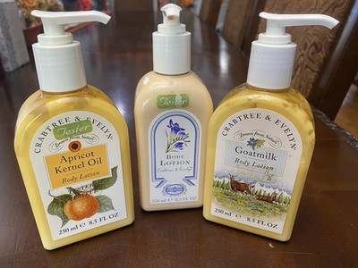 Set 3 Vintage Crabtree & Evelyn Tester Lotions Freesia, Goat Milk, & Apricot Oil