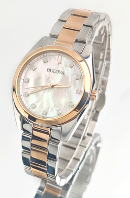 Bulova Surveyor 98P207 White Mother of pearl Dial Diamond Women's Quartz Watch