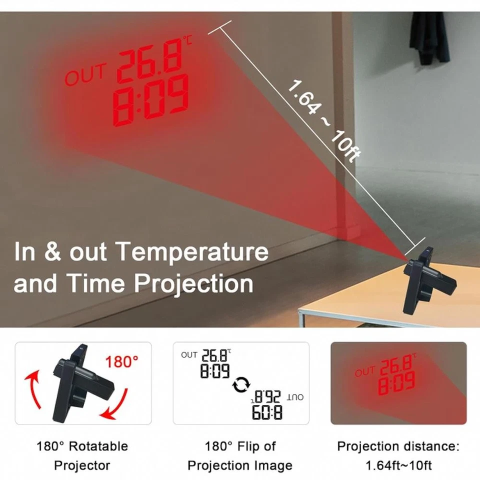 KETOTEK Digitaler Funkwecker mit Projektion, kabellose Wetterstation, Innen- - Bild 2 von 4