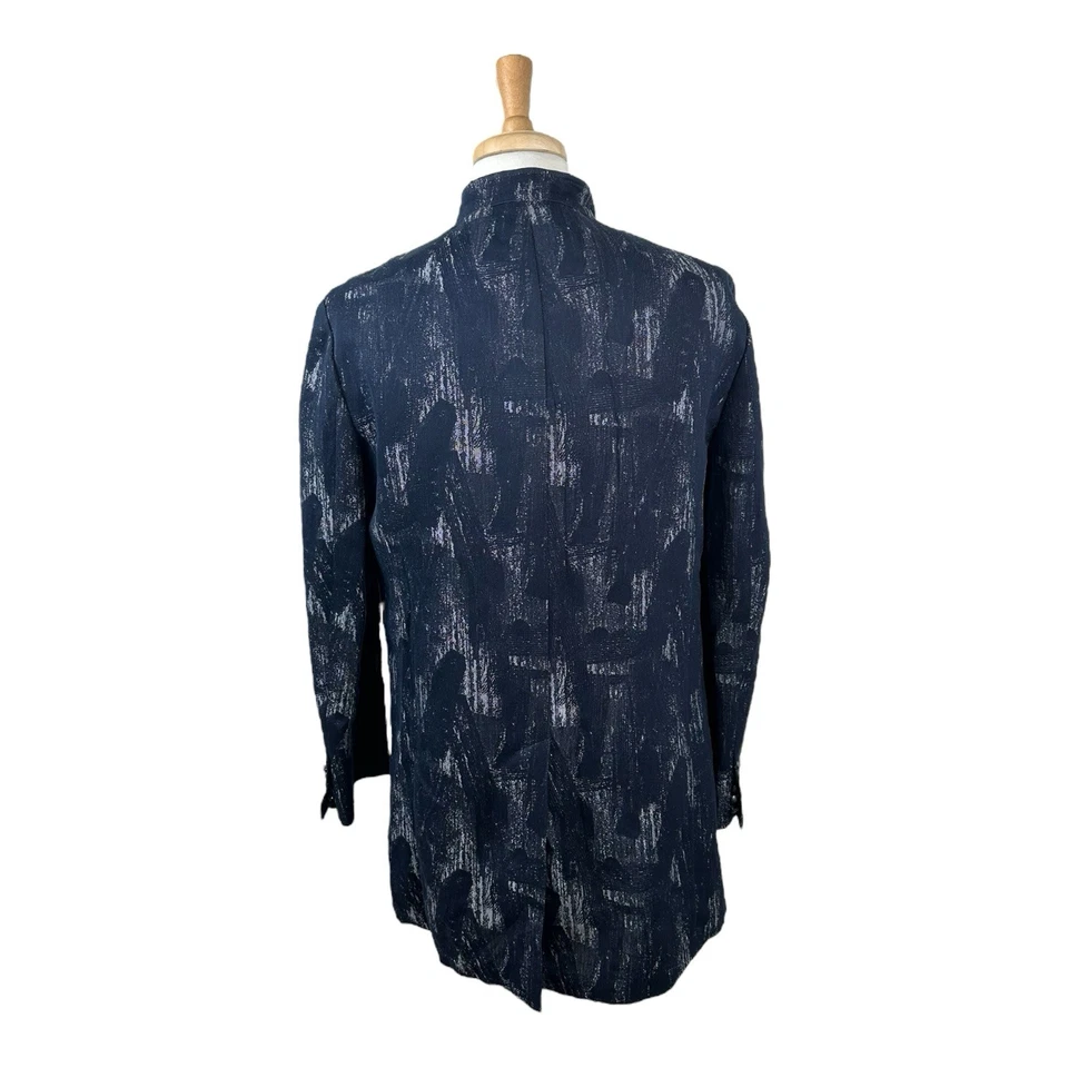John Varvatos Collection Limited Edition Blue Marble Linen Military Jacket 42R - Image 2 of 4