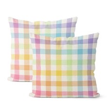 Spring Easter Pillow Covers 18x18 18" x 18" Pack of 2 Colorful Buffalo Plaid