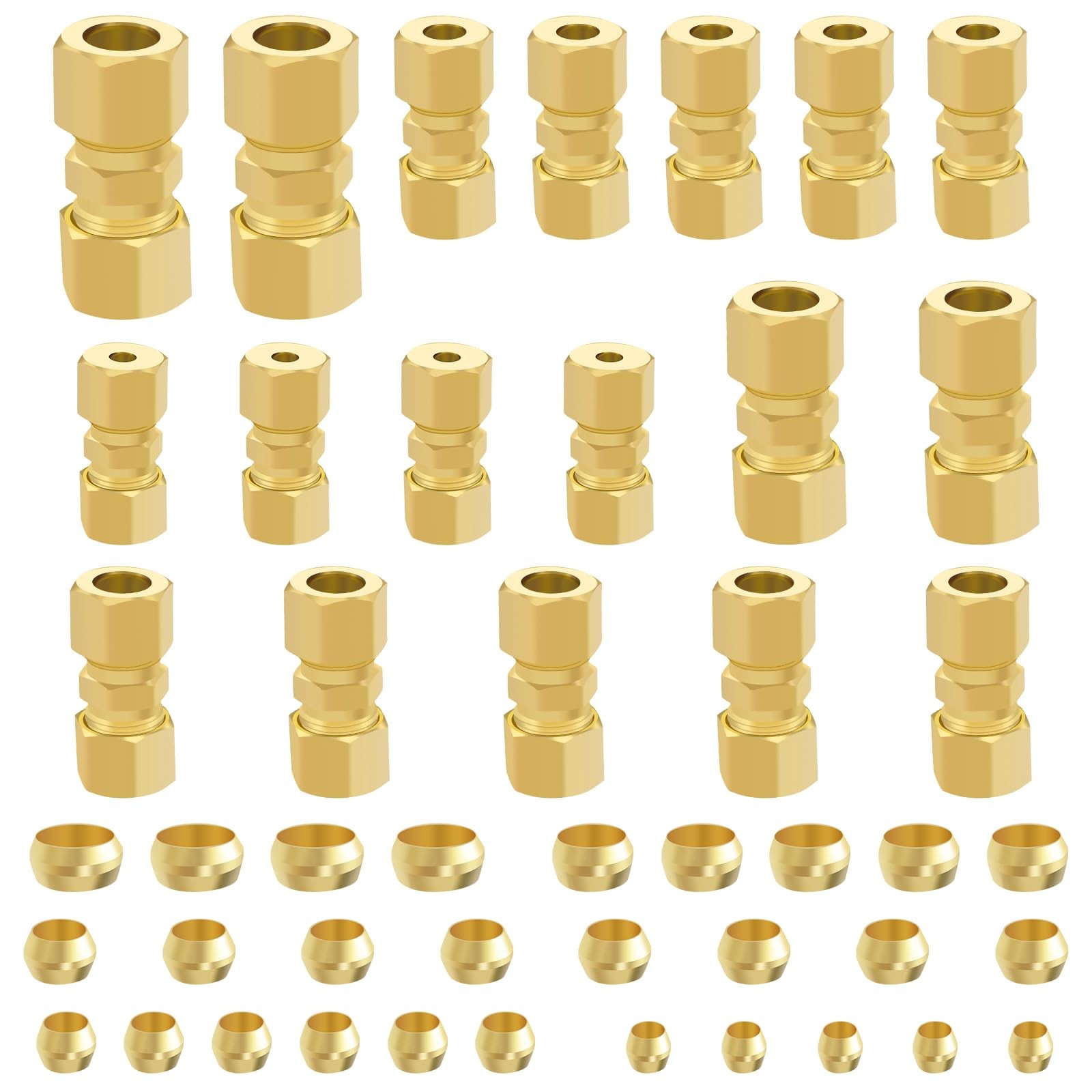 46 PCS Brass Compression Tube Fitting Assortment 1/8 3/16 1/4 5/16 3/8 OD