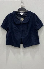 Loft Womens Navy Solid Short Sleeve Peter Pan Collar Blazer Jacket Size 12