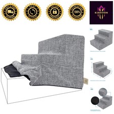 3-Step Foam Dog Ramp Cover in Ash Gray Linen - Stylish Non-Slip Safety