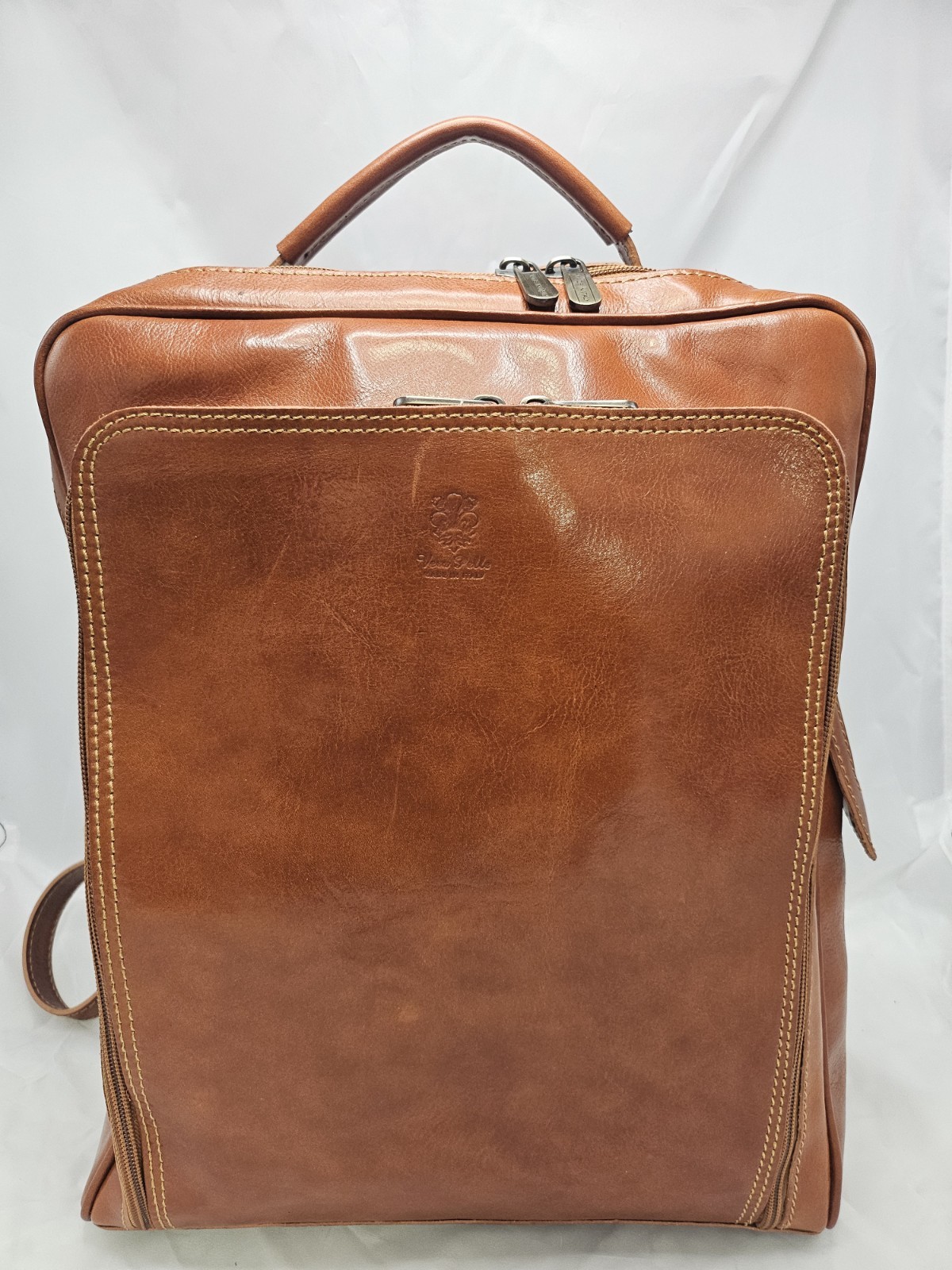 Vera Pelle Cognac Handmade Italian Leather Backpack Unisex