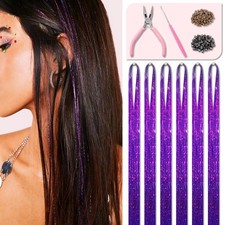 Purple Hair Tinsel Kit 48 Inches 1200 Strands with Tools and 48 Inch,