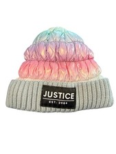 Justice Girls Beanie Puffer Hat One Size Pink Ombr  Fleece Lined