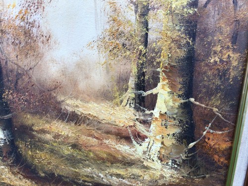 LARGE VINTAGE ORIGINAL SIGNED FRAMED OIL PAINTING TREES WOODS WOODLAND PICTURE - Picture 10 of 20