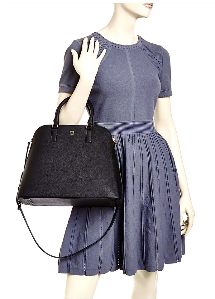 NWT Tory Burch Robinson Dome Convertible Strap/Handle Black Leather Satchel - Image 2 of 4