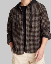 Original Use Men's Checked Plaid Hooded Button-Down Shirt Casual Flannel Jacket