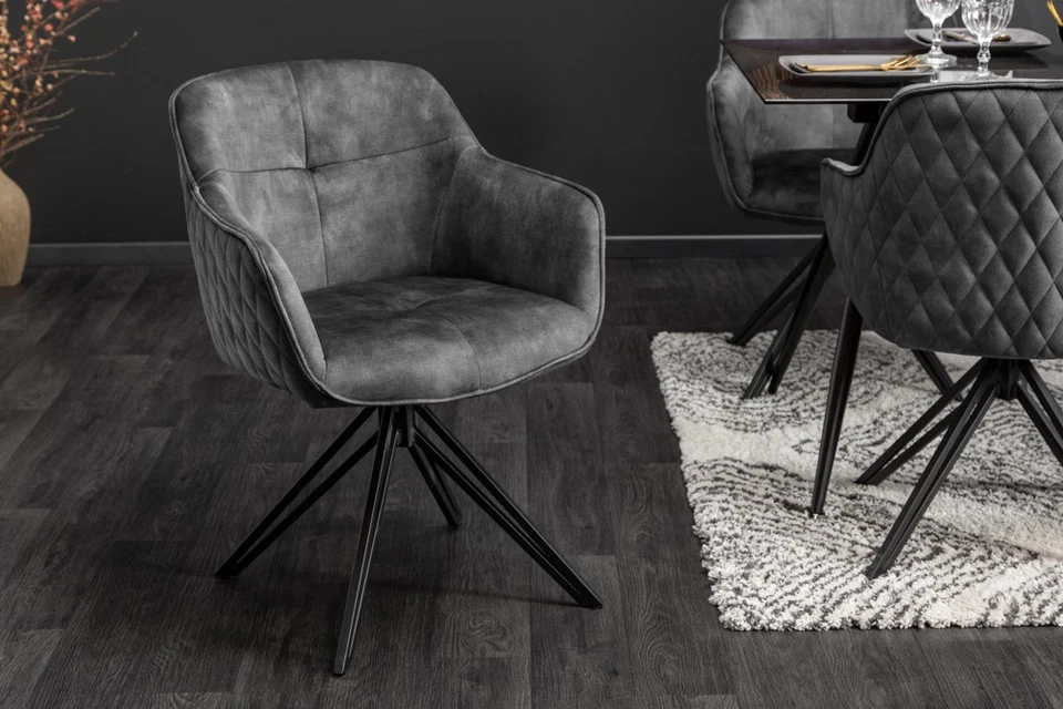 Drehbarer Design Stuhl EUPHORIA - FARBWAHL Samt - mit Armlehne,  Metallgestell - Bild 4 von 4