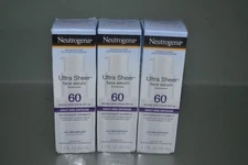 (3) Neutrogena Ultra Sheer SPF 60 Moisturizing Face Serum Lotion 1.7 fl oz 10/27