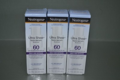 (3) Neutrogena Ultra Sheer SPF 60 Moisturizing Face Serum Lotion 1.7 fl oz 10/27