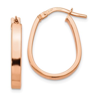 14K Roségold polierte U-Form Reifen Ohrringe für Frauen 1,23 g, L-20 mm, W-16 mm