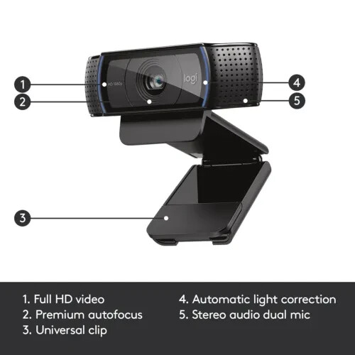 Logitech C920 Pro HD Webcam Full HD 1080p Stereo Audio Auto light BRAND NEWBOXED - Afbeelding 3 van 6