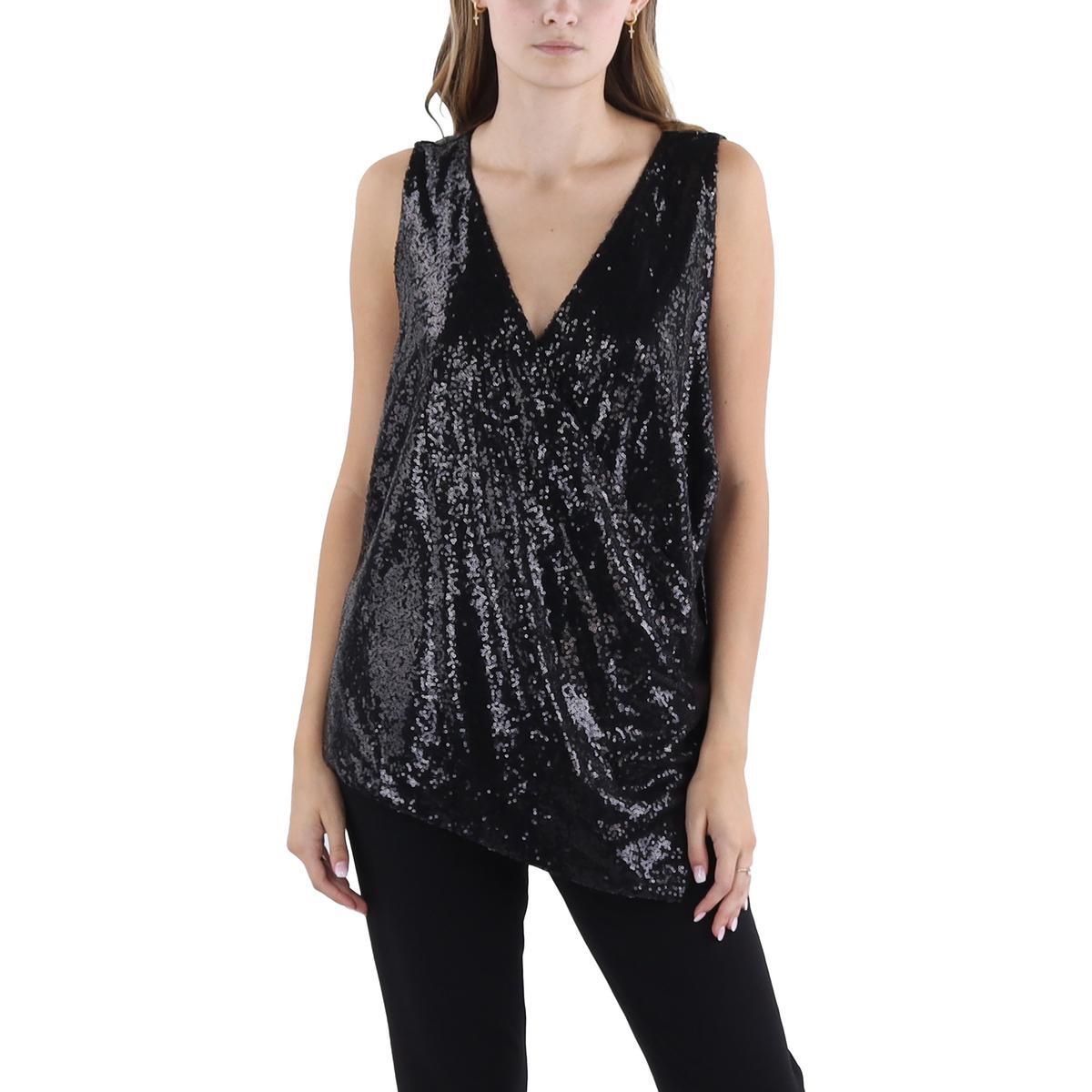 Женская черная рубашка-стихарь с блестками Tahari ASL, майка Cami XS BHFO 0224