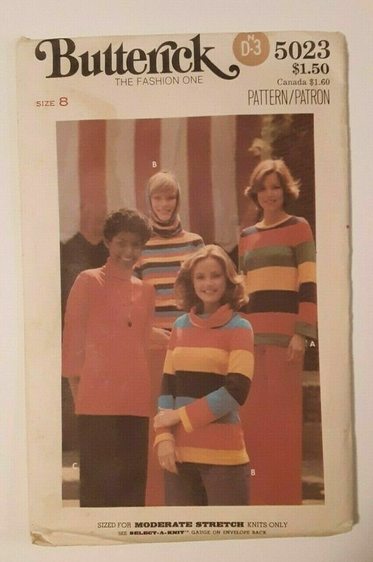 BUTTERICK #5023 MISS SIZE 8 TURTLE NECK HOODED LONG SLEEVE SHIRT PATTERN
