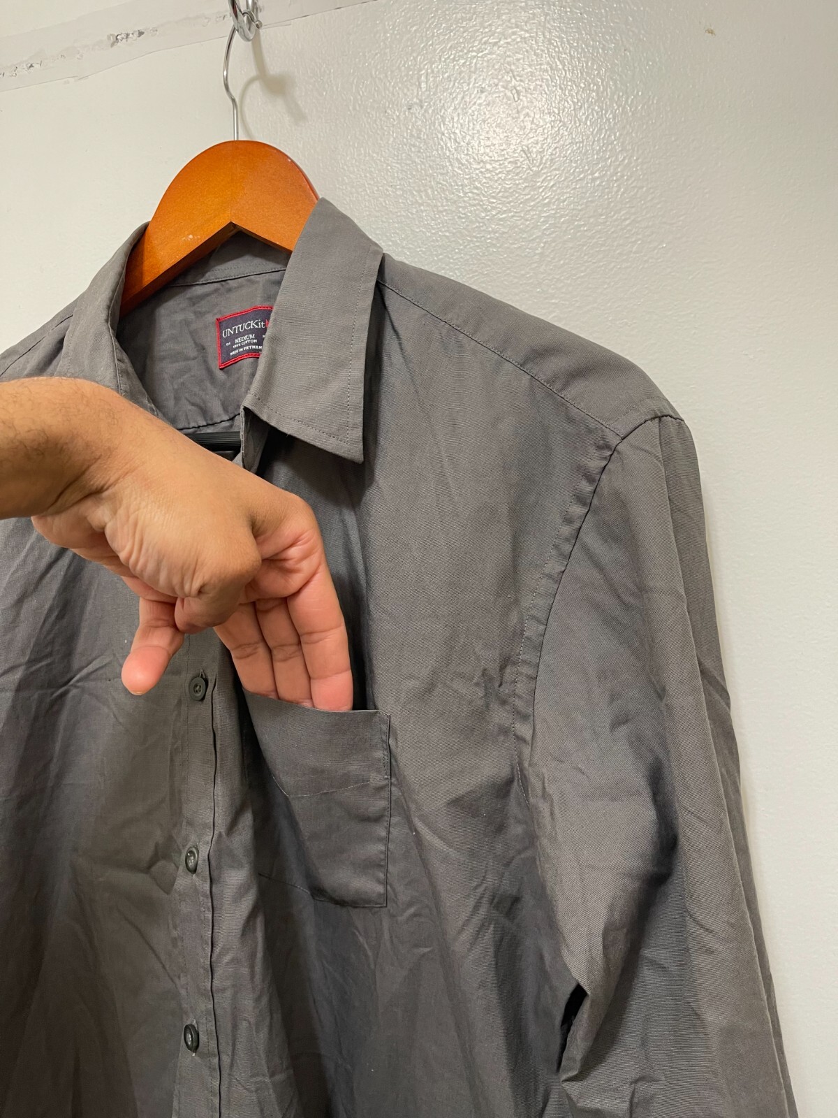 UNTUCKit Solid Charcoal Grey Cotton button up Shi… - image 9