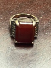 Vintage Carnelian  Marcasite Sterling Silver Band Ring Sz 6.25