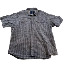 Redhead Mens Shirt 2XL Short Sleeve Plaid Button-Down Blue & White Cotton Casual