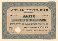 Brauerei aus K&ouml;nigsberg - Brauerei Sch&ouml;nbusch - Hist. Original Aktie - 1942 -