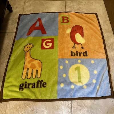 Cocalo Baby Blanket Bird Giraffe Fleece Blue Orange Green Brown Trim