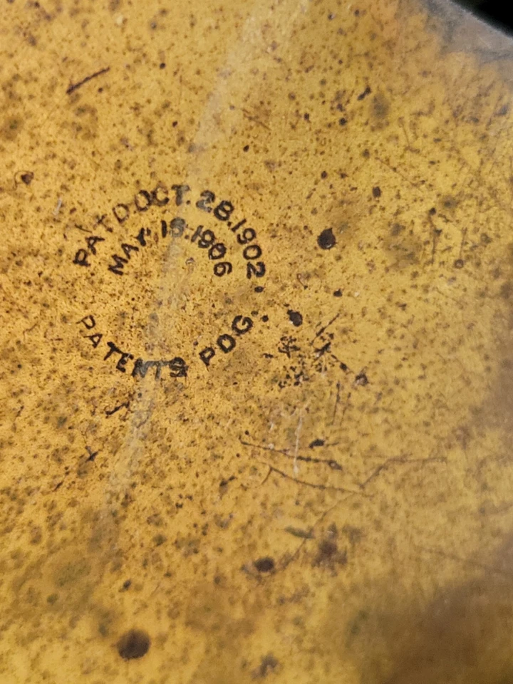 RARE Antique CAST IRON & Copper Mantle Clock Cherubs & Harps c.1906 18" tall 16# - Image 4 of 4