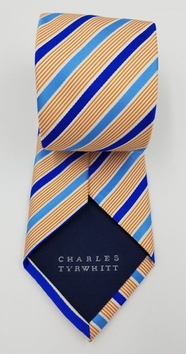 CHARLES TYRWHITT Silk Tie. Blue / Orange / White Striped Tie. Free Shipping! - 第 2/3 張圖片