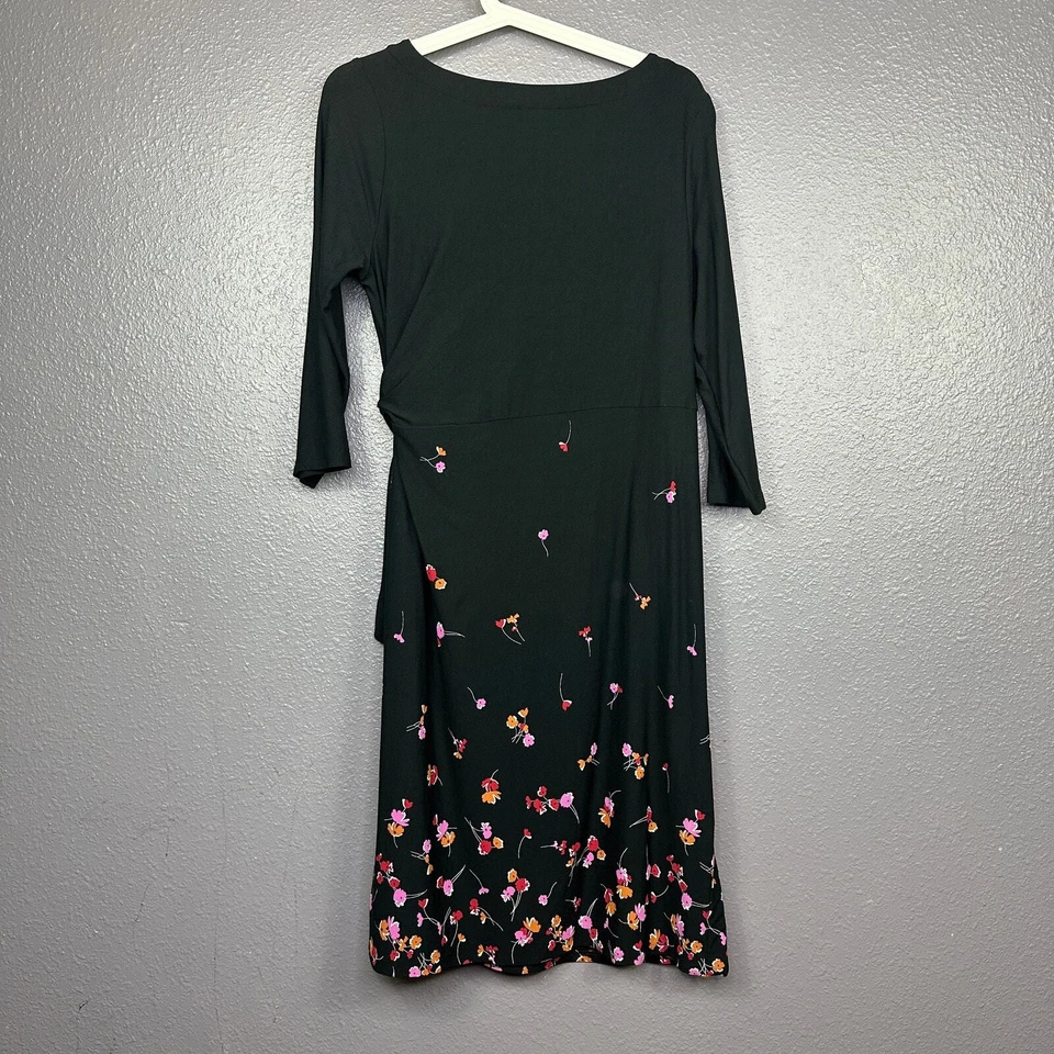 J Jill Wearever Small Petite Faux Wrap Dress Black Side Tie Floral Stretch - Image 2 of 4