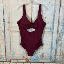 Aqua Eve Swimsuit Womens 16W Burgandy One Piece Keyhole Padded Swimwear NWT