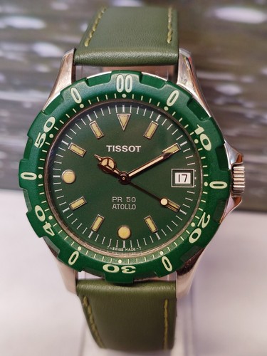 TISSOT PR 50 ATOLLO QUARTZ GREEN DIAL J185/285K SWISS MEN'S FULL WORKING VINTAGE - Picture 3 of 24
