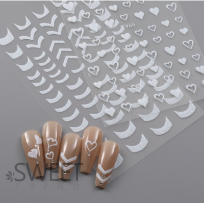 White Glitter 3D Nail Stickers Heart Star Butterfly French