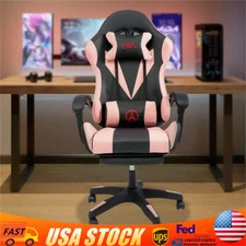 Ergonomic Gaming Chair Computer Desk Chair w/ Lumbar Support Footrest Pink