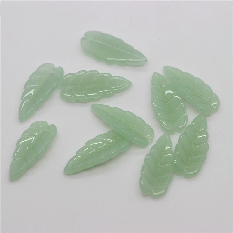 100Pcs Green Cyan Glass Leaf Beads Lampwork Pendant 10x23mm DIY Jewelry Craft - Image 3 of 4