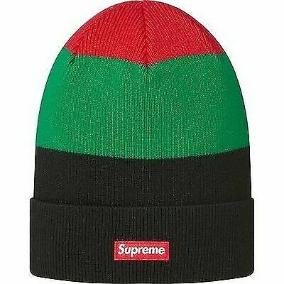 Supreme Big Striped Beanie Box Logo Red/Green/Black OS S/S 13