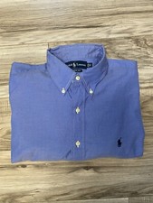 Ralph Lauren Classic Fit Cotton Solid Blue Long Sleeve Button Down Size 16 1/2