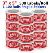3" x 5" Fragile Stickers Fragile Labels Handle with Care Self Adhesive 500/Roll