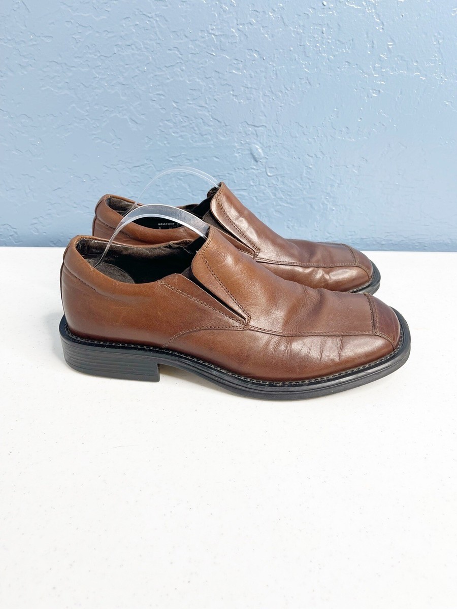 Y2K Alfani Size 9 M Shoes Made in Italy Brown/Black Leather Rubber Sole Comfort ALFANI Mens Brown Cushioned Comfort Elston Almond Toe  main image 3