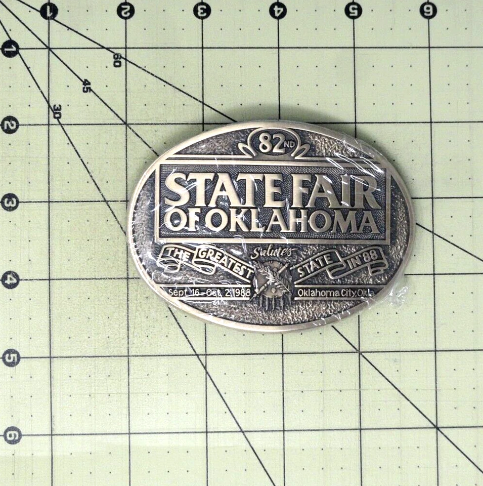 Hebilla de cinturón Oklahoma State Fair 82ª 1988 LE # 192 NOS latón de colección ADM .SHY734 Foto 3 de 4