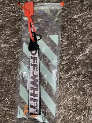 OFF WHITE Industrial BLACK Logo Key Chain Lanyard Zip Tie Product Bag Silver Red