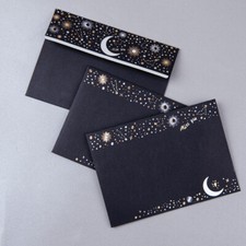Star Moon Stationery Writing Letter Paper Envelopes Set Retro Black Shiny