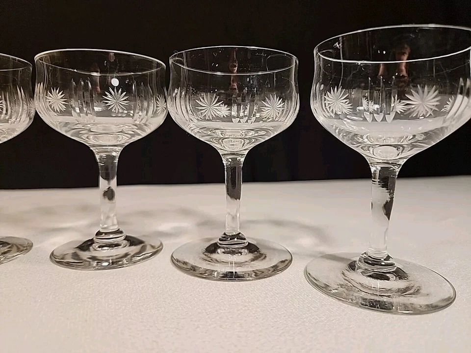 Set Of 6 Cordial Liquor Crystal Cut Stemmed Glasses Vintage 1920's - Image 4 of 4