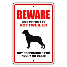 Beware Of Dog Area Patrolled By Rottweiler Dog Alert Safety Aluminum Metal Sign