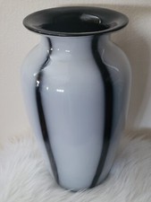 Large Blown Glass Tall Vase Black  White no flaws or cracks 