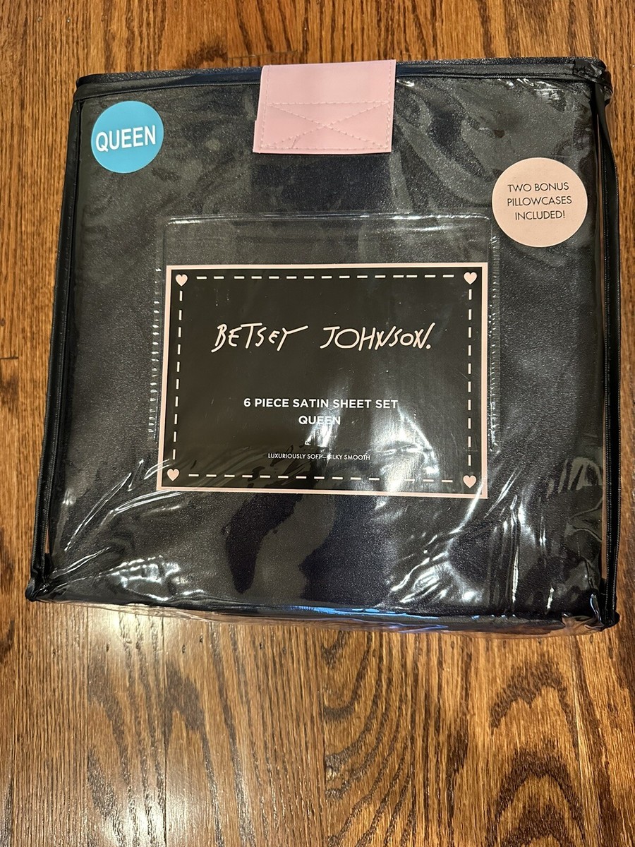 Betsey Johnson Piece Queen Satin Black Sheet Set NEW