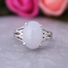 2Ct Oval Cut Natural Aqua Chalcedony Women's Promise Ring 14K White Gold Finish