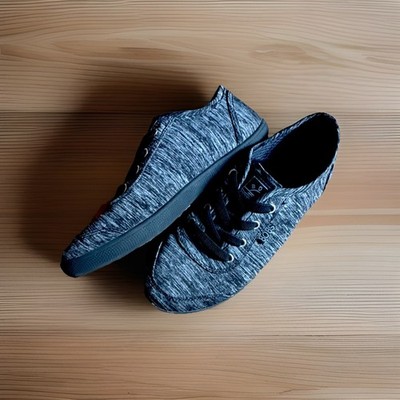 BOBS Women s Black/Gray Textile Lace-Up Low Top Athletic Sneakers