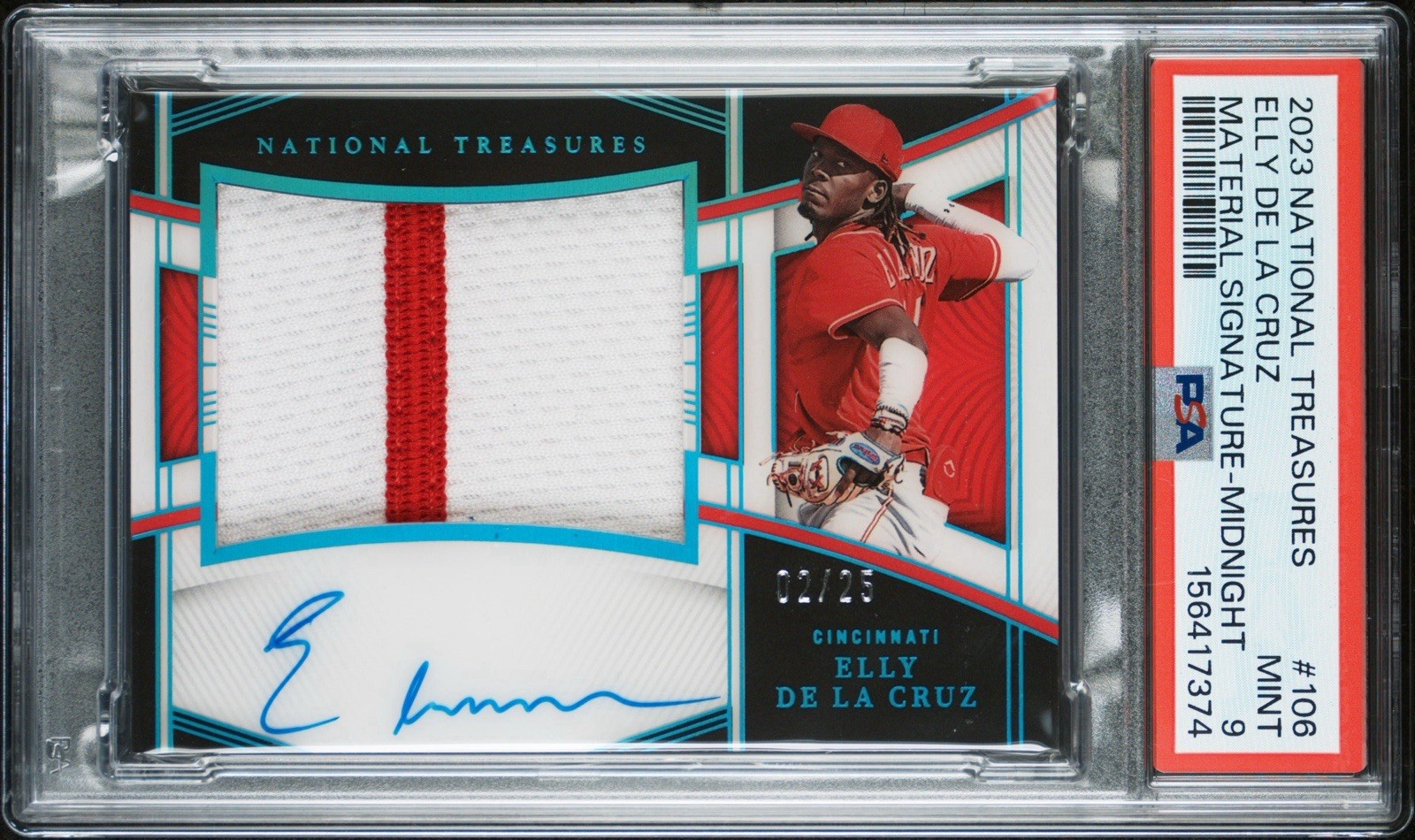 2023 PANINI NATIONAL TREASURES ELLY DE LA CRUZ - RPA - MIDNIGHT 2/25 PSA 9 POP 2 view 5